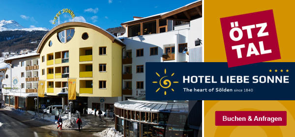 Hotel Liebe Sonne dem Hotel direkt an der Skipiste und Seilbahn in Sölden im Ötztal in Tirol.
